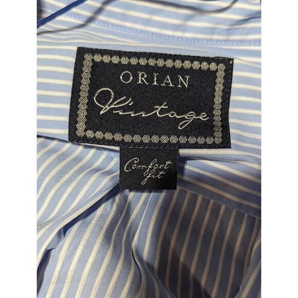 Orian Vintage Men's Blue and White Striped Long-Sleeve Button-Down Shirt Size L - Picture 2 of 5